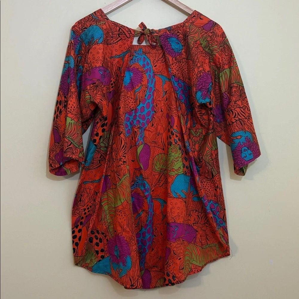 Vintage Design House Open Tie-Back Square Neck Hidden Safari Animal Top Shirt - Picture 15 of 15